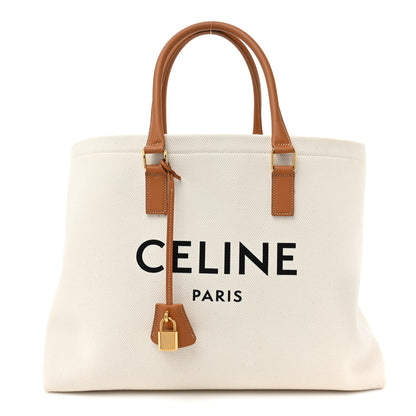 Celine Canvas Calfskin Logo Print Horizontal Cabas Natural Tan 1 of 13