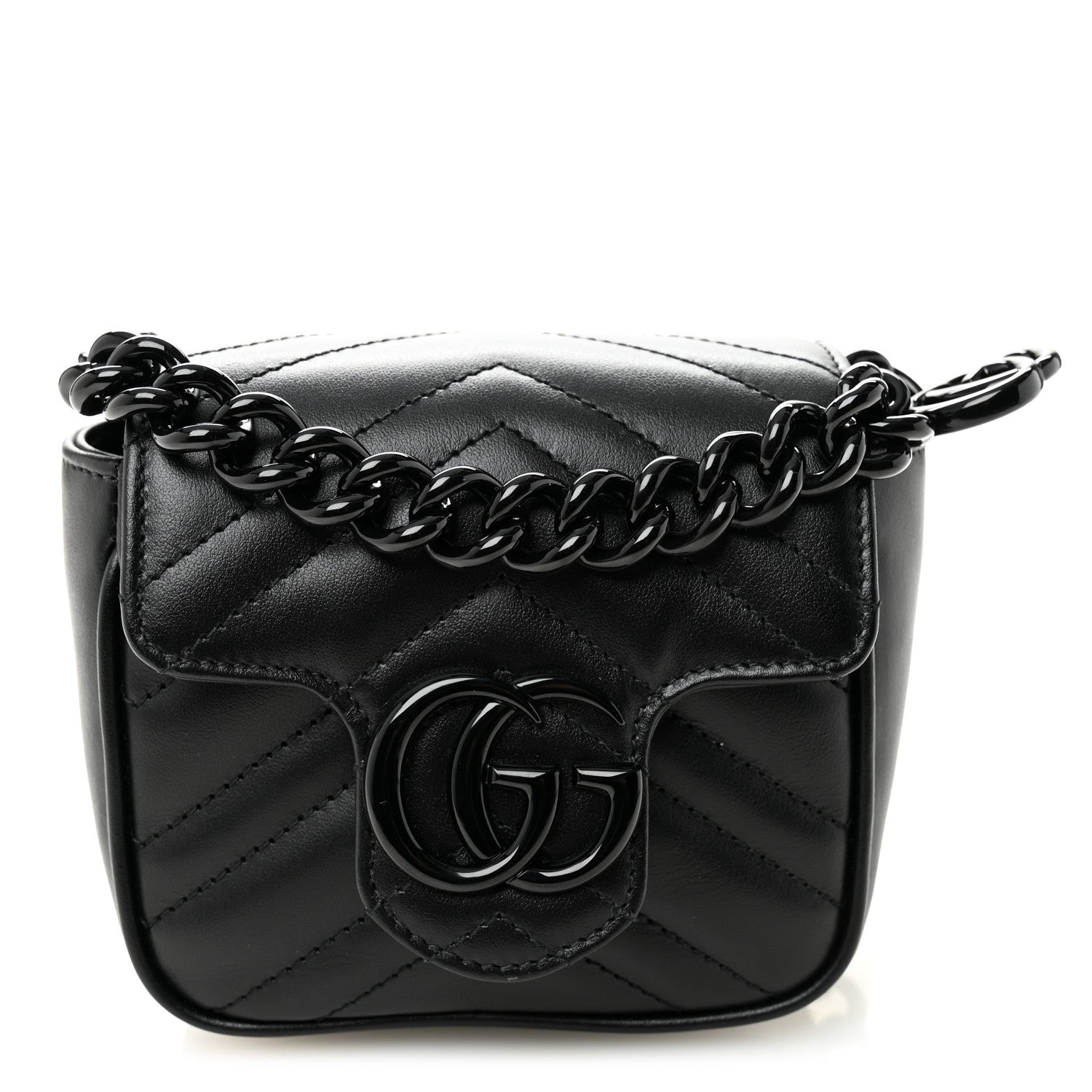 Gucci Calfskin Matelasse Monochrome GG Marmont Chain Mini Belt Bag Black 1 of 11