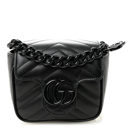 Gucci Calfskin Matelasse Monochrome GG Marmont Chain Mini Belt Bag Black 1 of 11