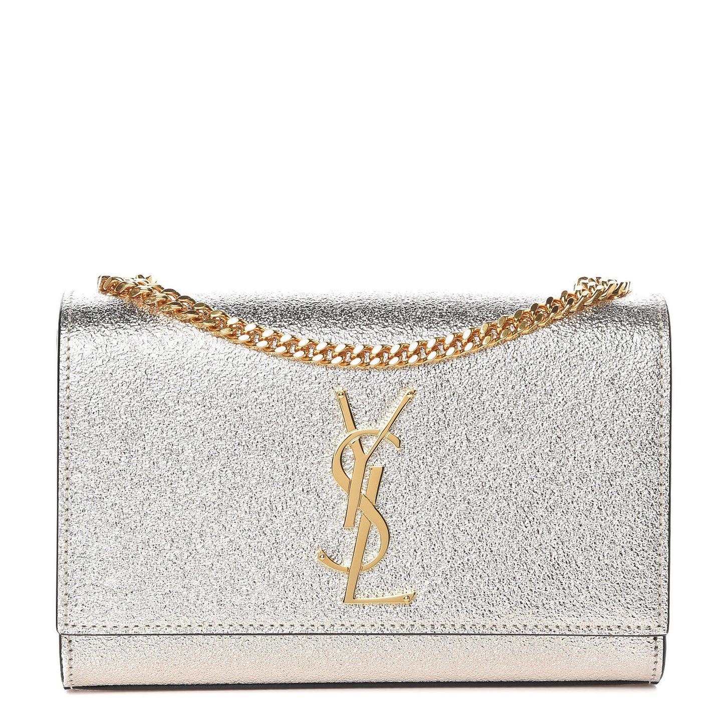Textured Metallic Calfskin Small Monogram Kate Satchel Gold