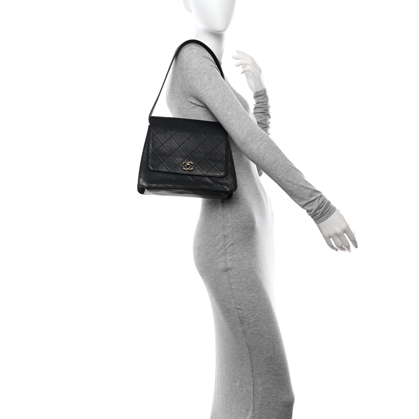 Lambskin Quilted CC Flap Shoulder Bag Black