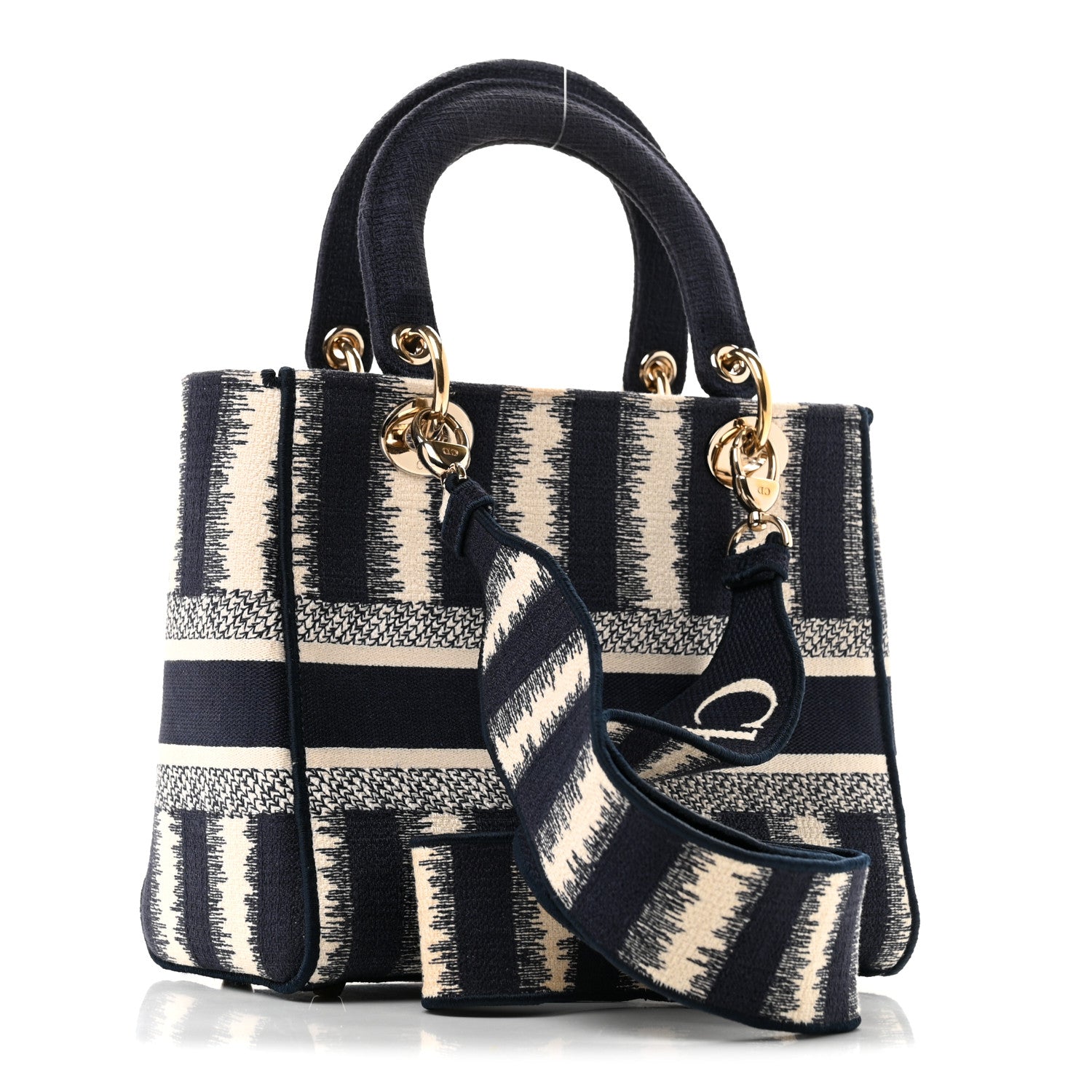 Christian Dior Canvas Medium D-Stripes Lady D-Lite Blue 3 of 10