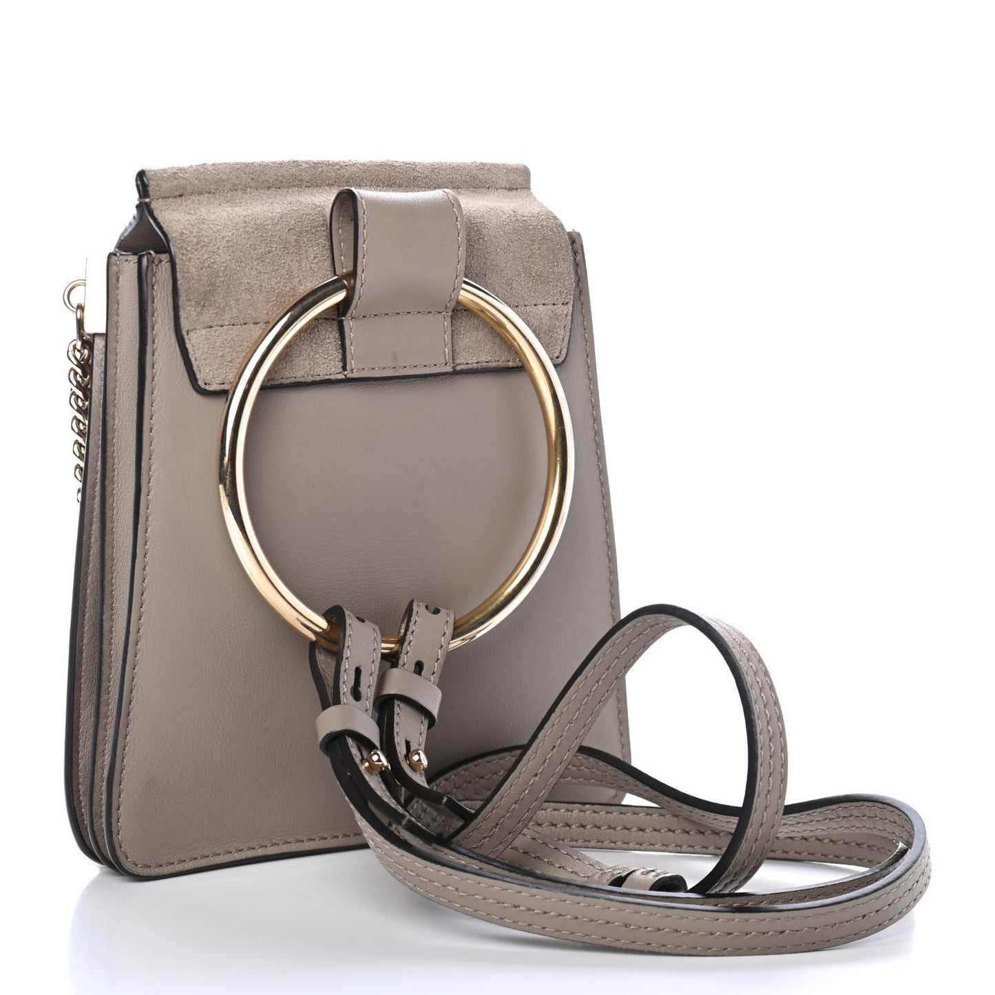 Suede Calfskin Mini Faye Bracelet Bag Motty Grey