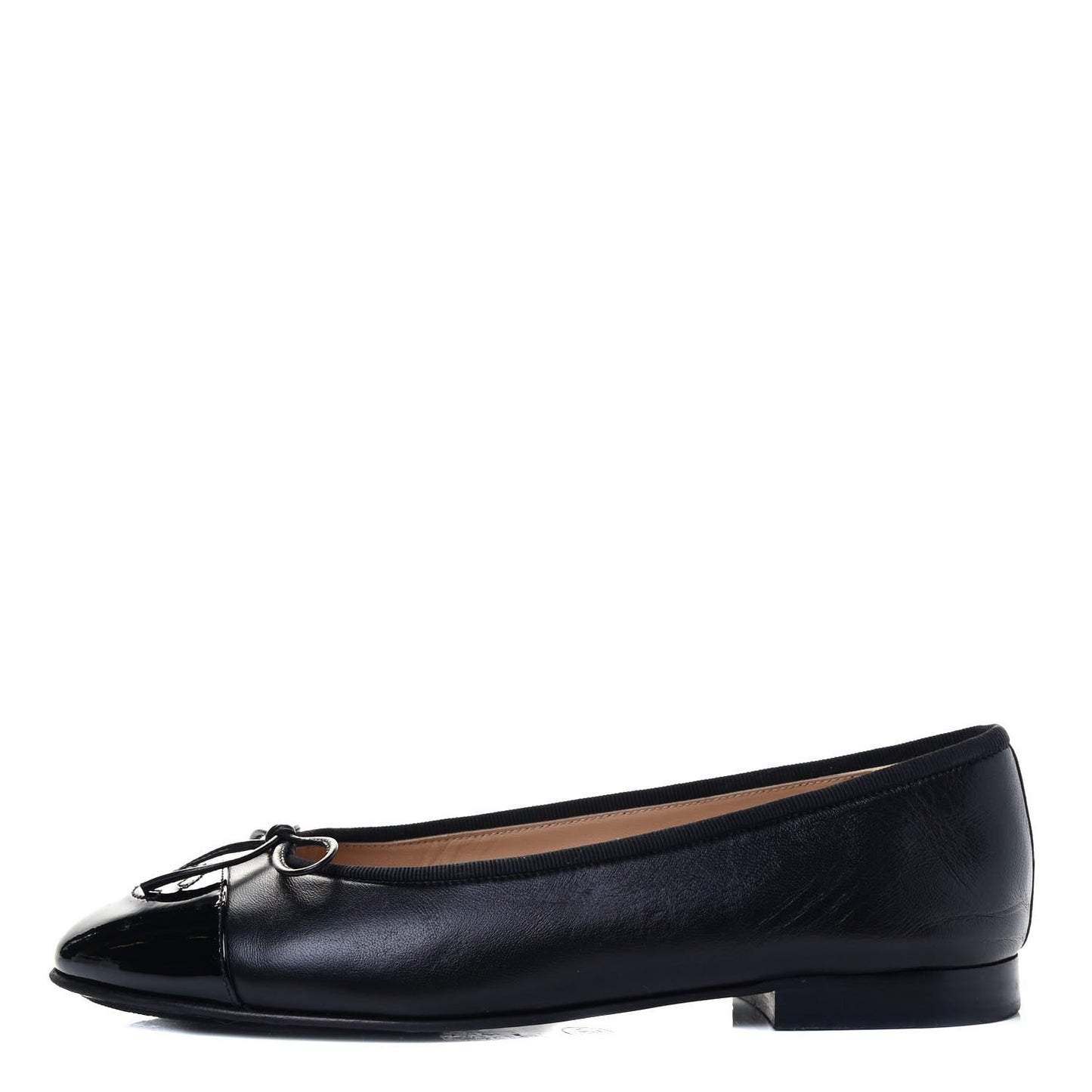 Lambskin Patent Cap Toe Ballerina Flats 38 Black