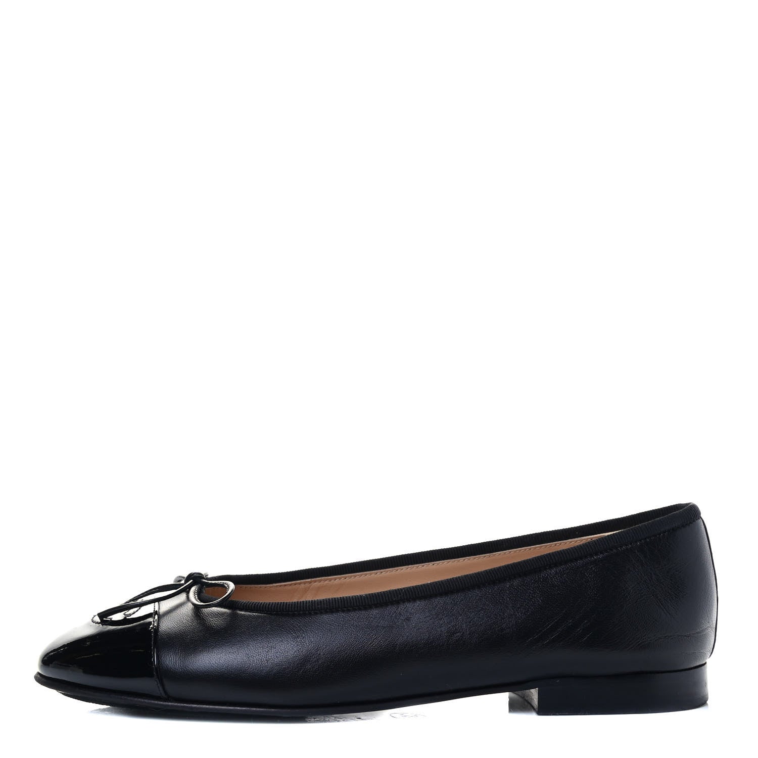 Chanel Lambskin Patent Cap Toe Ballerina Flats 38 Black 1 of 7