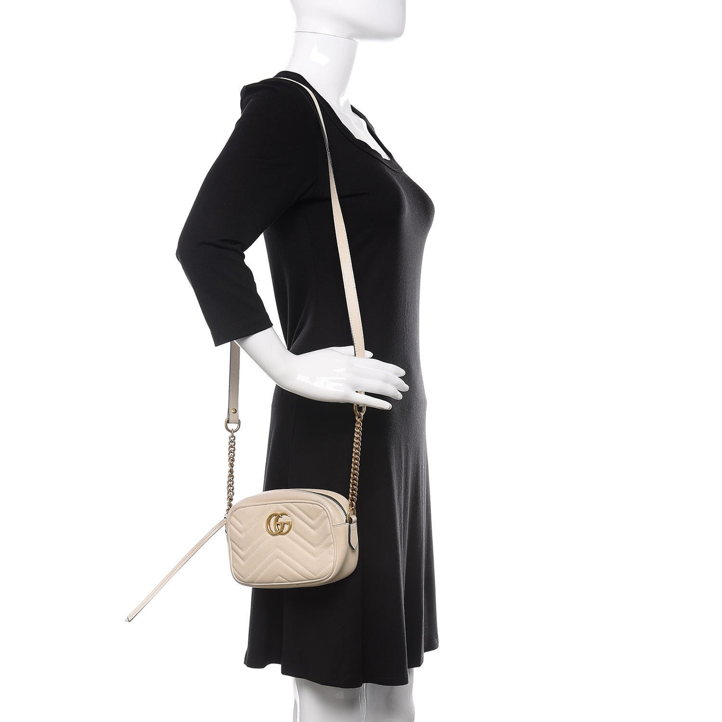 Calfskin Matelasse Mini GG Marmont Chain Shoulder Bag White