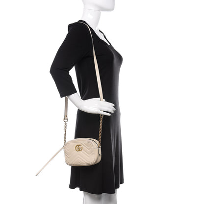 Gucci Calfskin Matelasse Mini GG Marmont Chain Shoulder Bag White 3 of 13