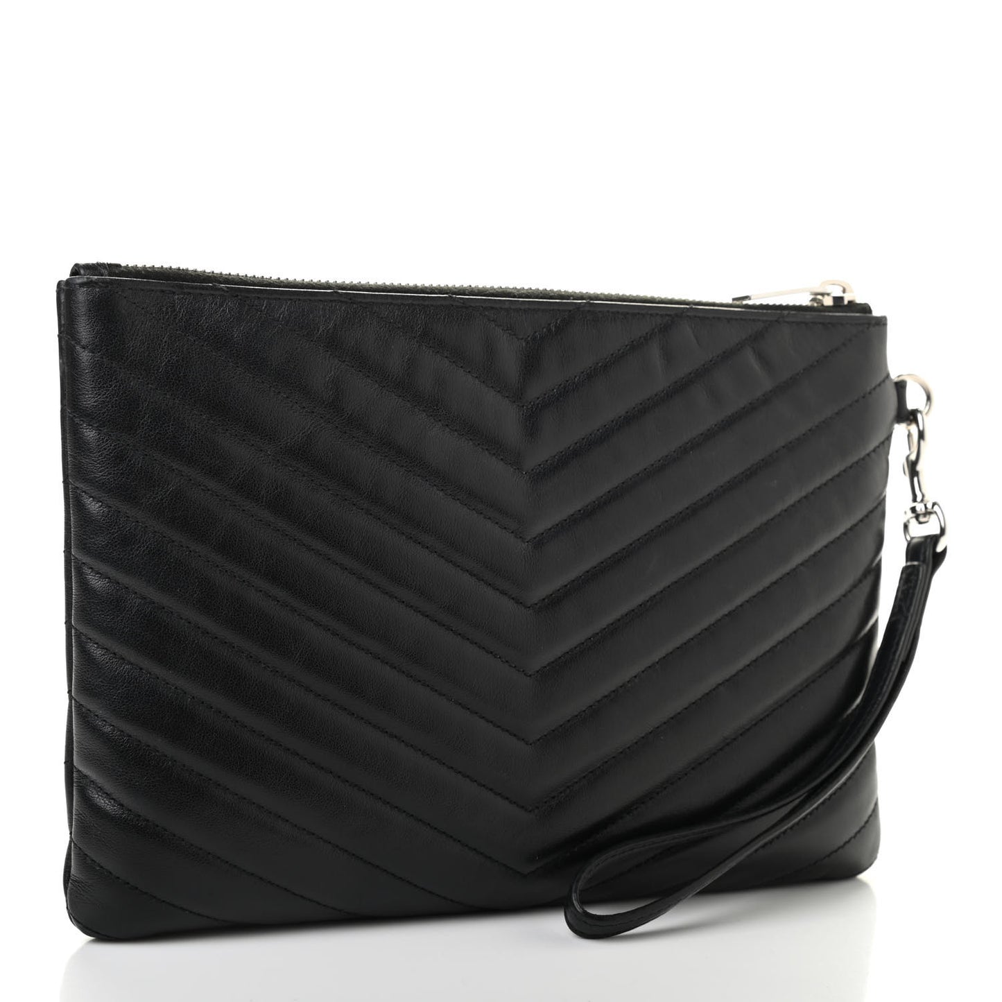 Calfskin Matelasse Chevron Monogram A5 Wristlet Black