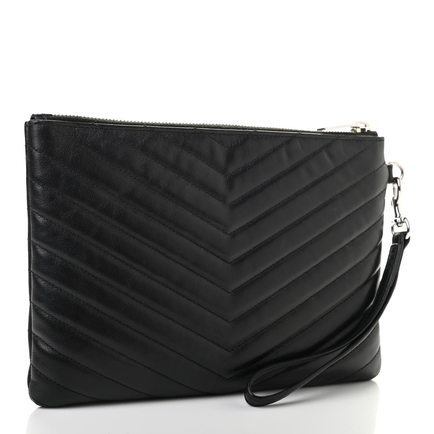 Saint Laurent Calfskin Matelasse Chevron Monogram A5 Wristlet Black 3 of 15