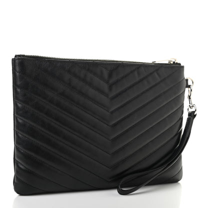 Saint Laurent Calfskin Matelasse Chevron Monogram A5 Wristlet Black 3 of 15