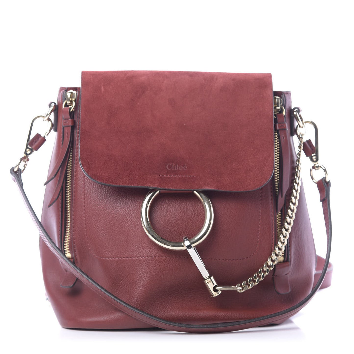 Suede Calfskin Medium Faye Backpack Sienna Red
