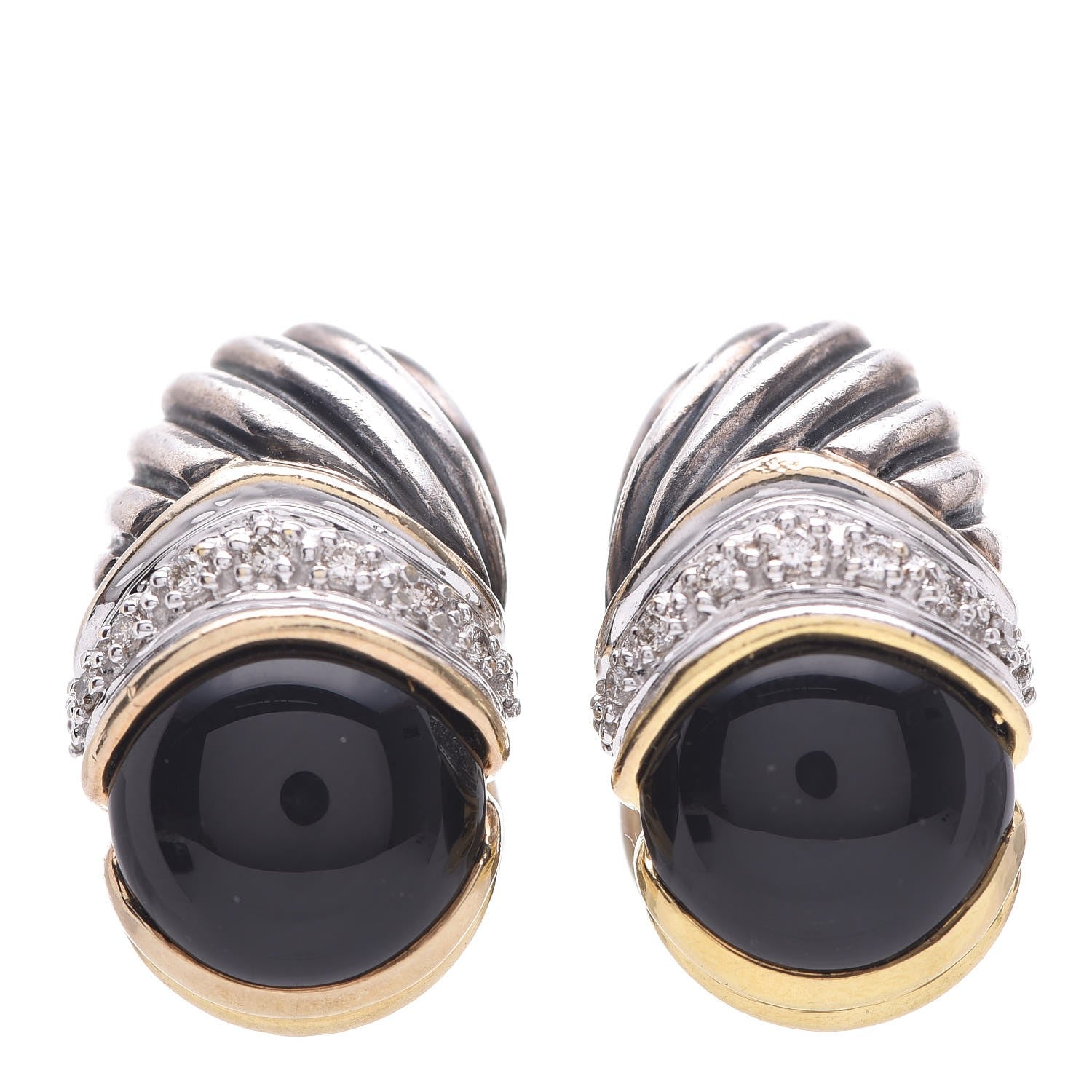 David Yurman Sterling Silver 18K Yellow Gold Onyx Capri Shrimp Earrings 1 of 5
