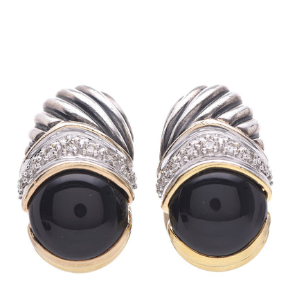 David Yurman Sterling Silver 18K Yellow Gold Onyx Capri Shrimp Earrings 1 of 5