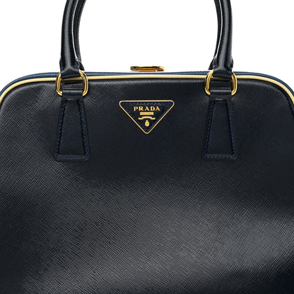 Prada Saffiano Vernice Pyramid Bag Black Bluette 7 of 14