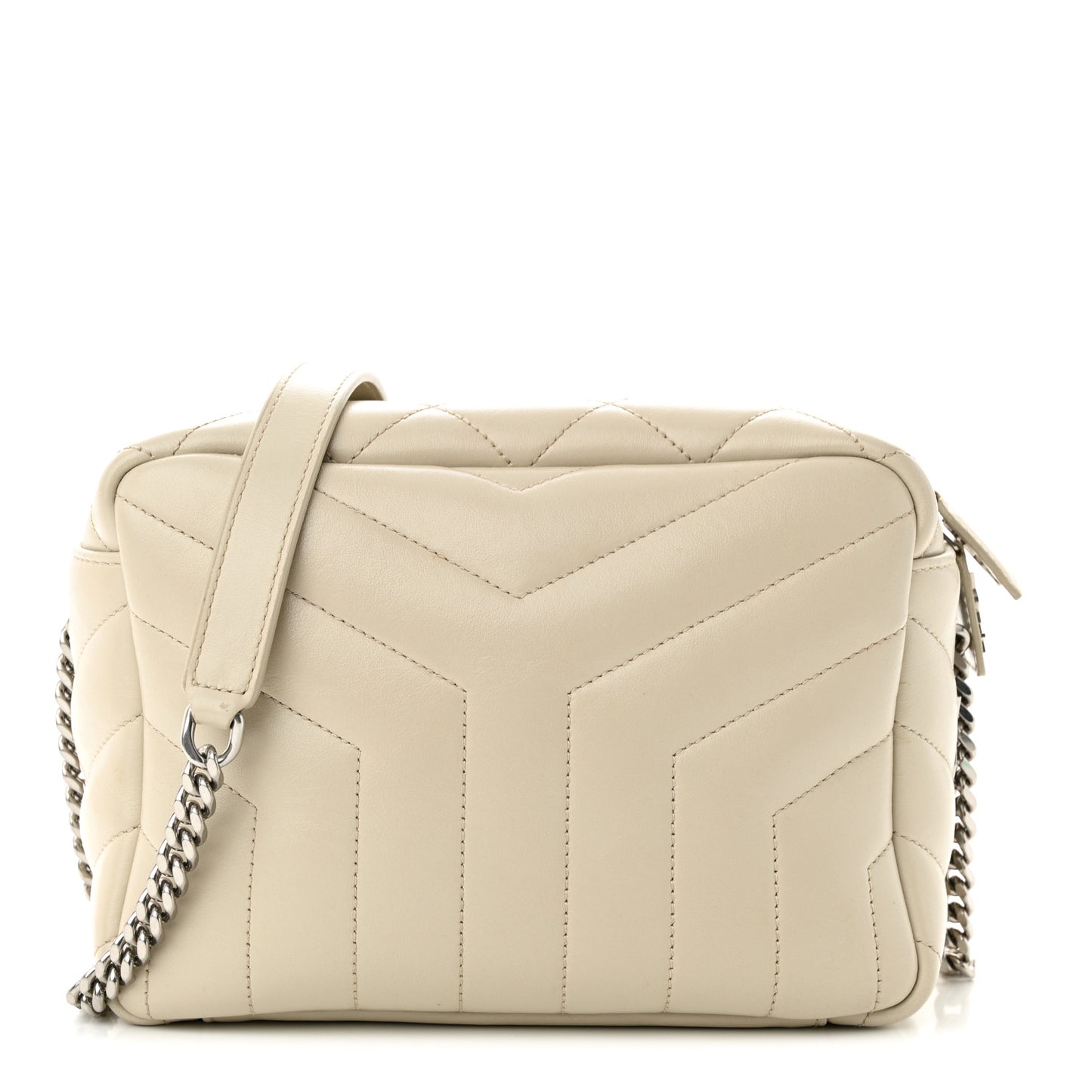 SAINT LAURENT Calfskin Y Quilted Monogram Small Loulou Bowling Bag Ivory