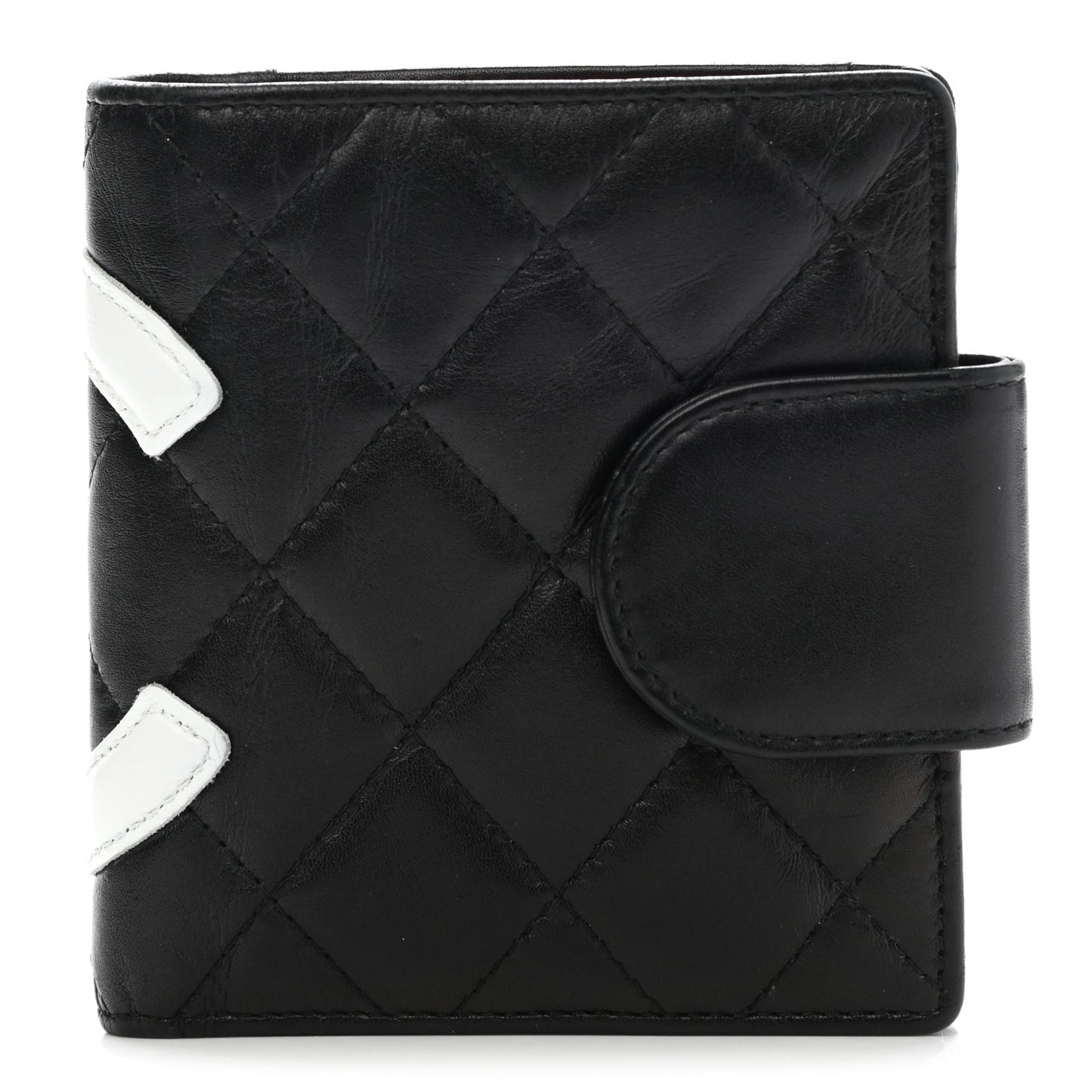 Calfskin Quilted Cambon Bi-Fold Wallet Black White