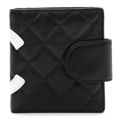 Chanel Calfskin Quilted Cambon Bi-Fold Wallet Black White 1 of 9