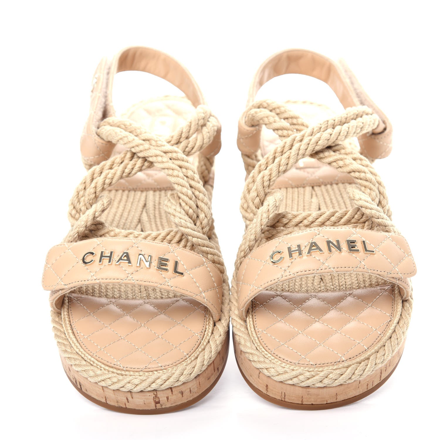 Chanel Cord Lambskin Quilted Logo Sandals 41 Beige 5 of 12