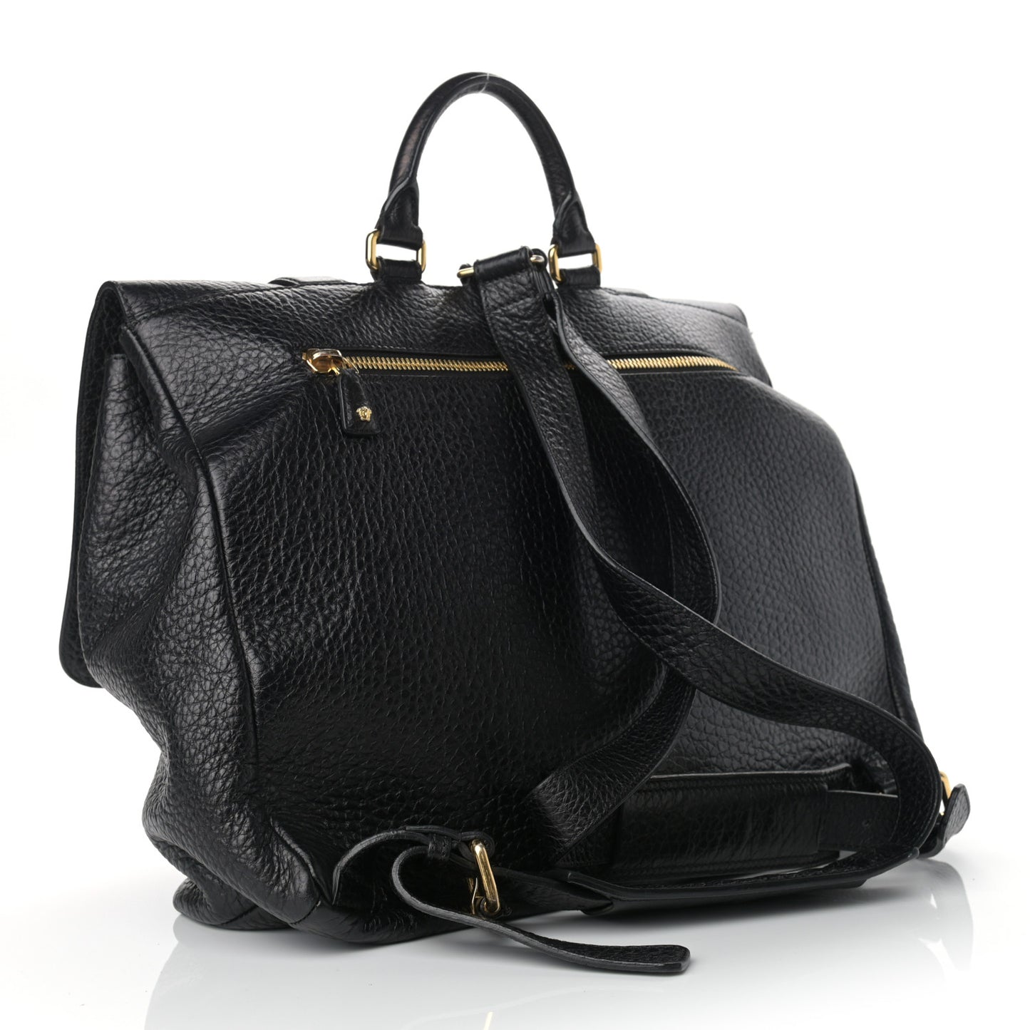 Grained Calfskin Palazzo Medusa Convertible Backpack Black