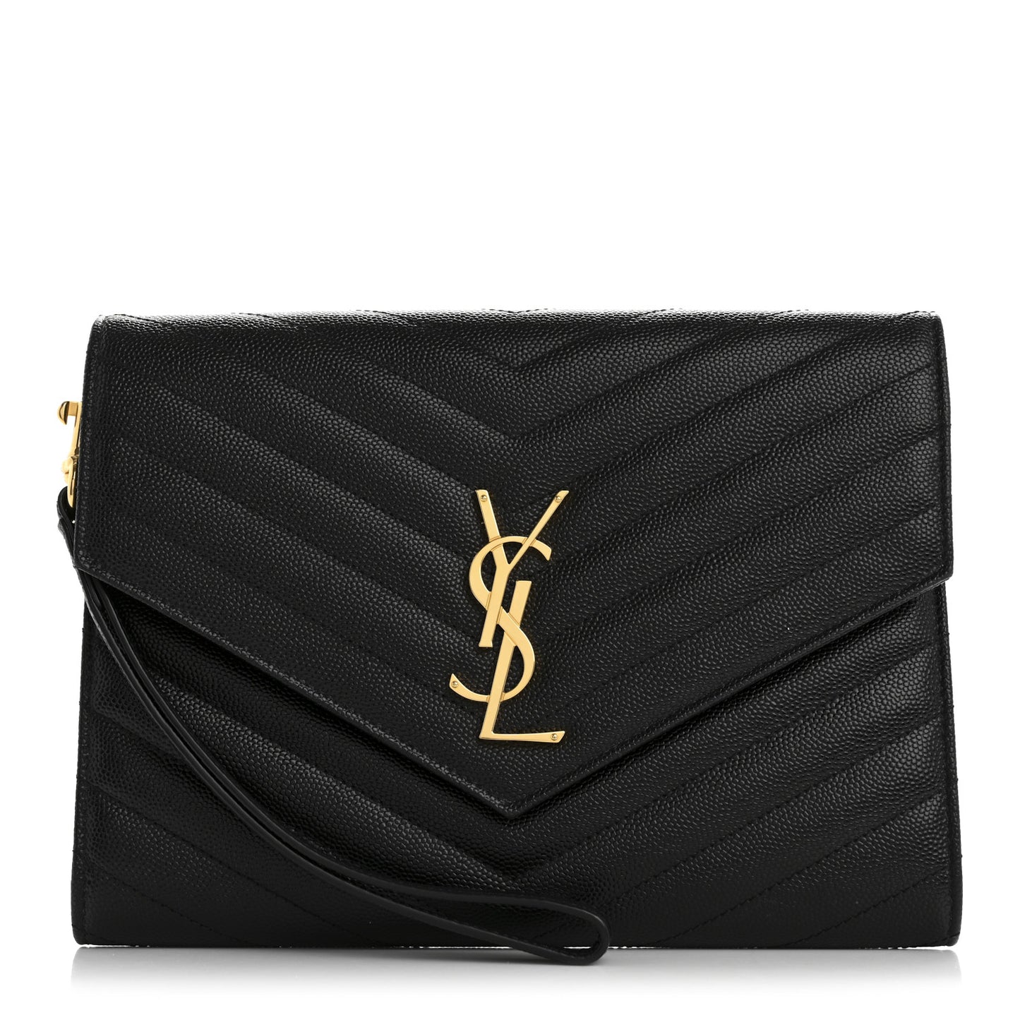 Grain De Poudre Matelasse Chevron Monogram Envelope Clutch Black