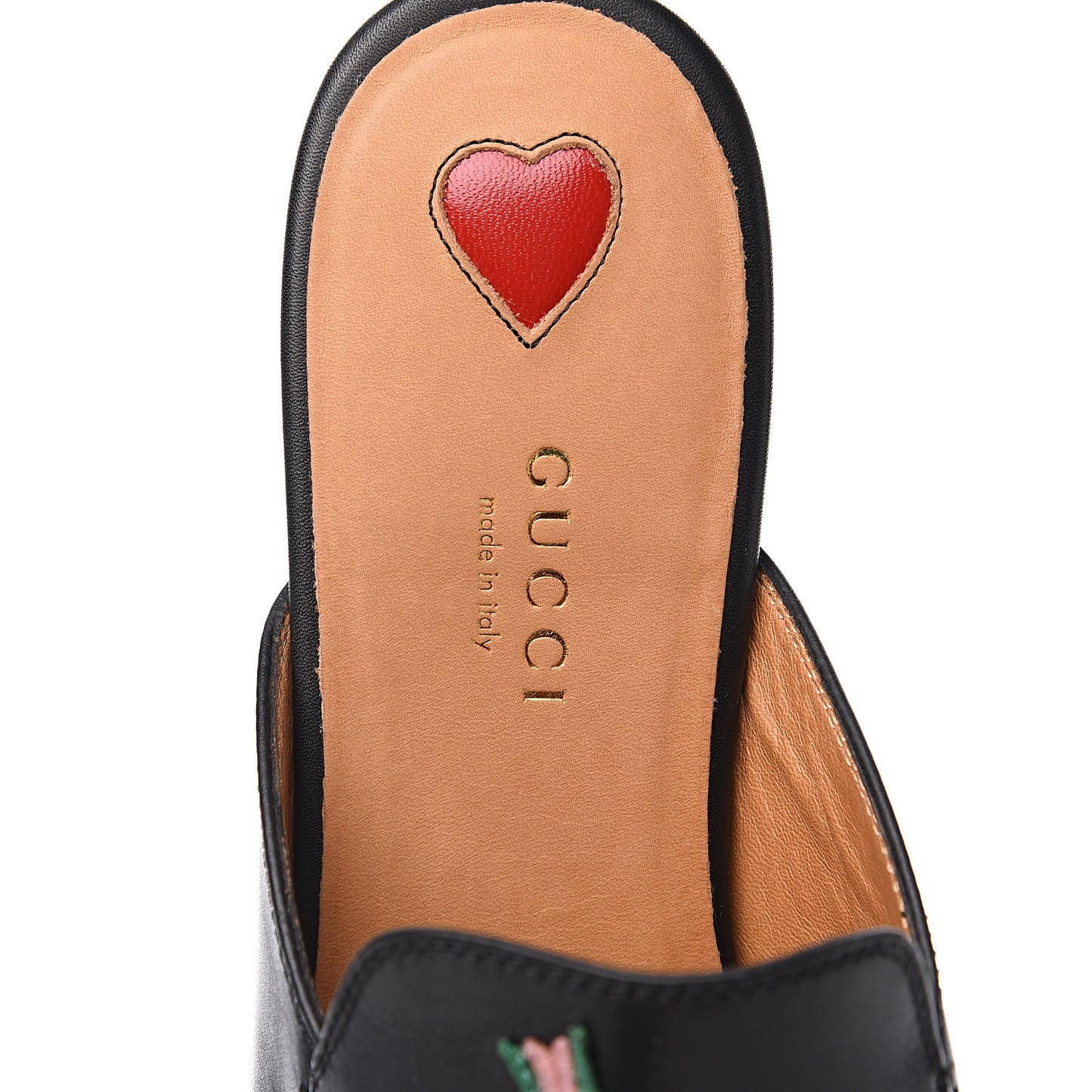 Calfskin Flower Embroidered Womens Princetown Slippers 38 Black