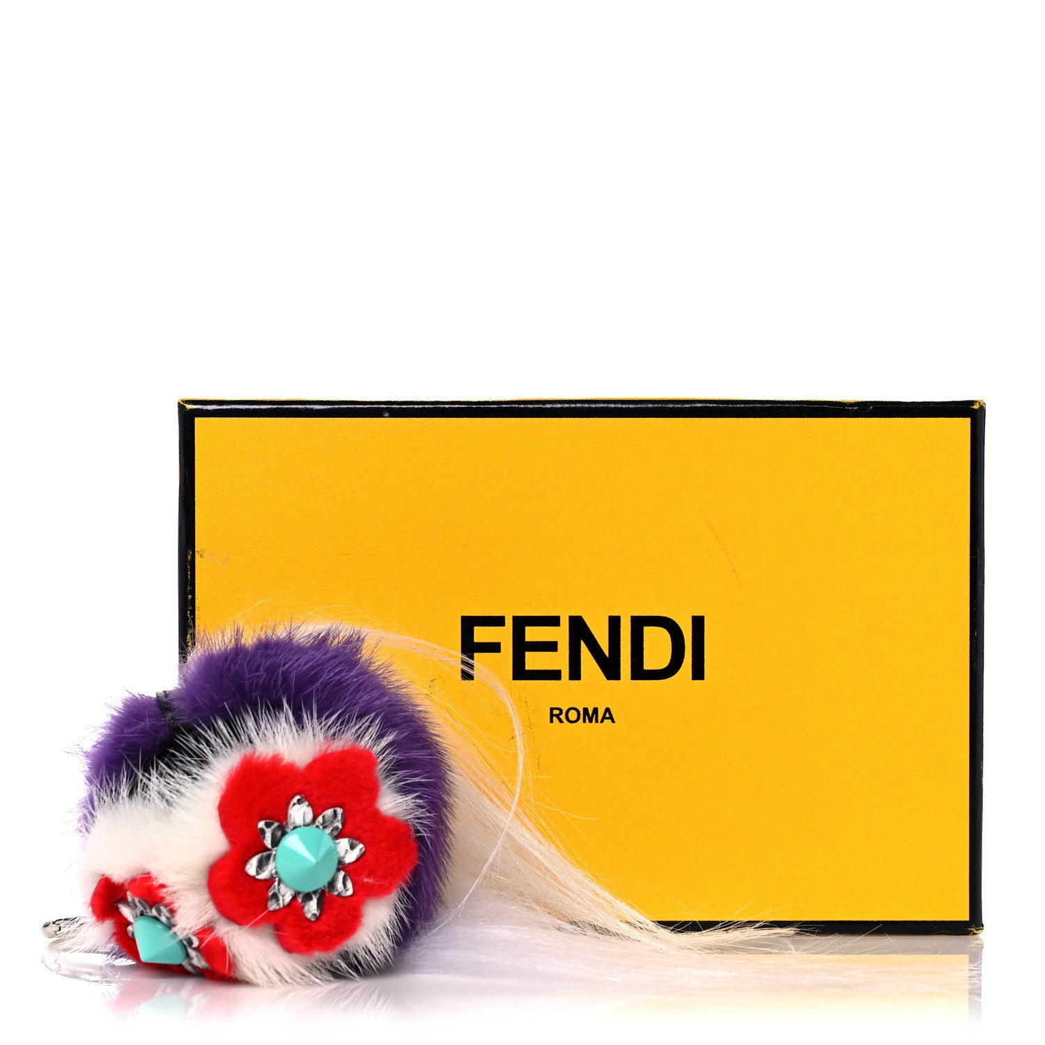 Fendi Fox Fur Monster Flowery Mini Bag Bug Charm Viola Acqua Multicolor 6 of 6