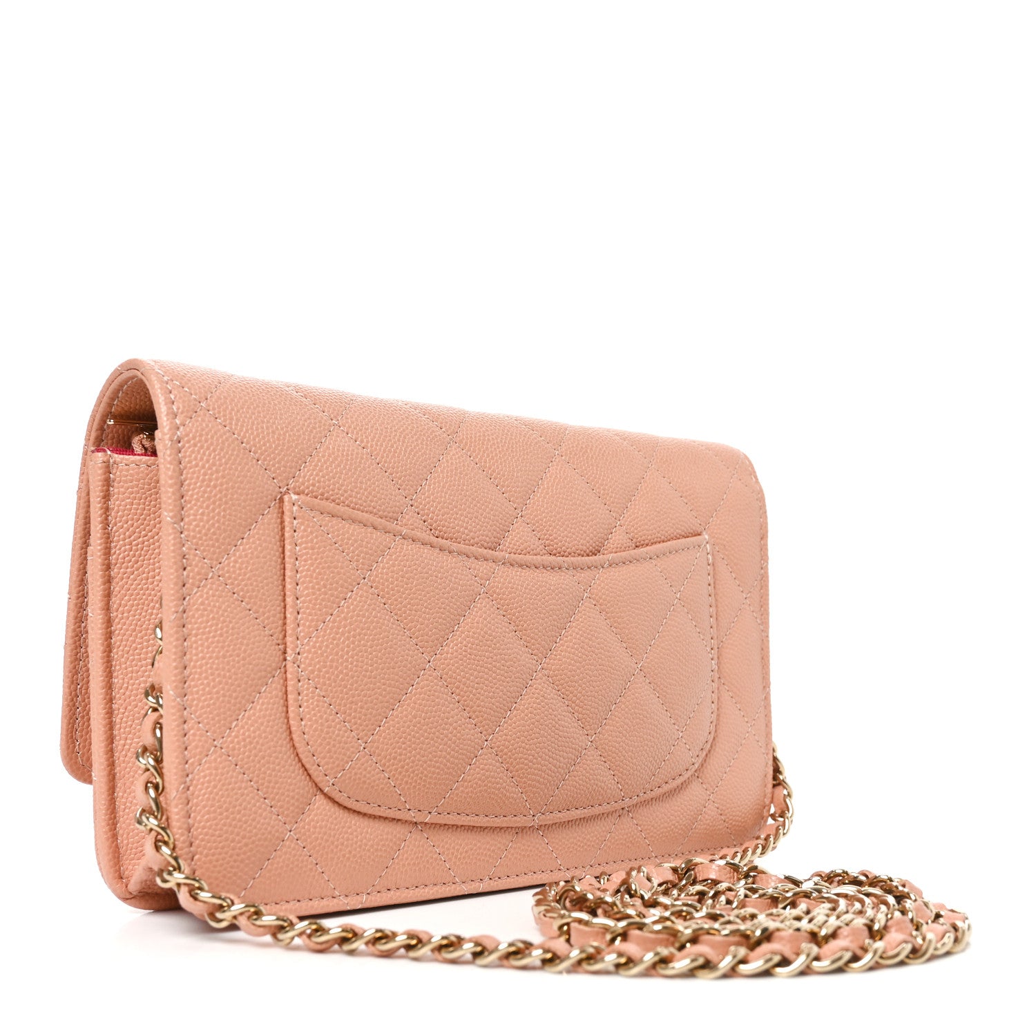 Chanel Caviar Quilted Perforated Metal CC Wallet On Chain WOC Beige 3 of 11