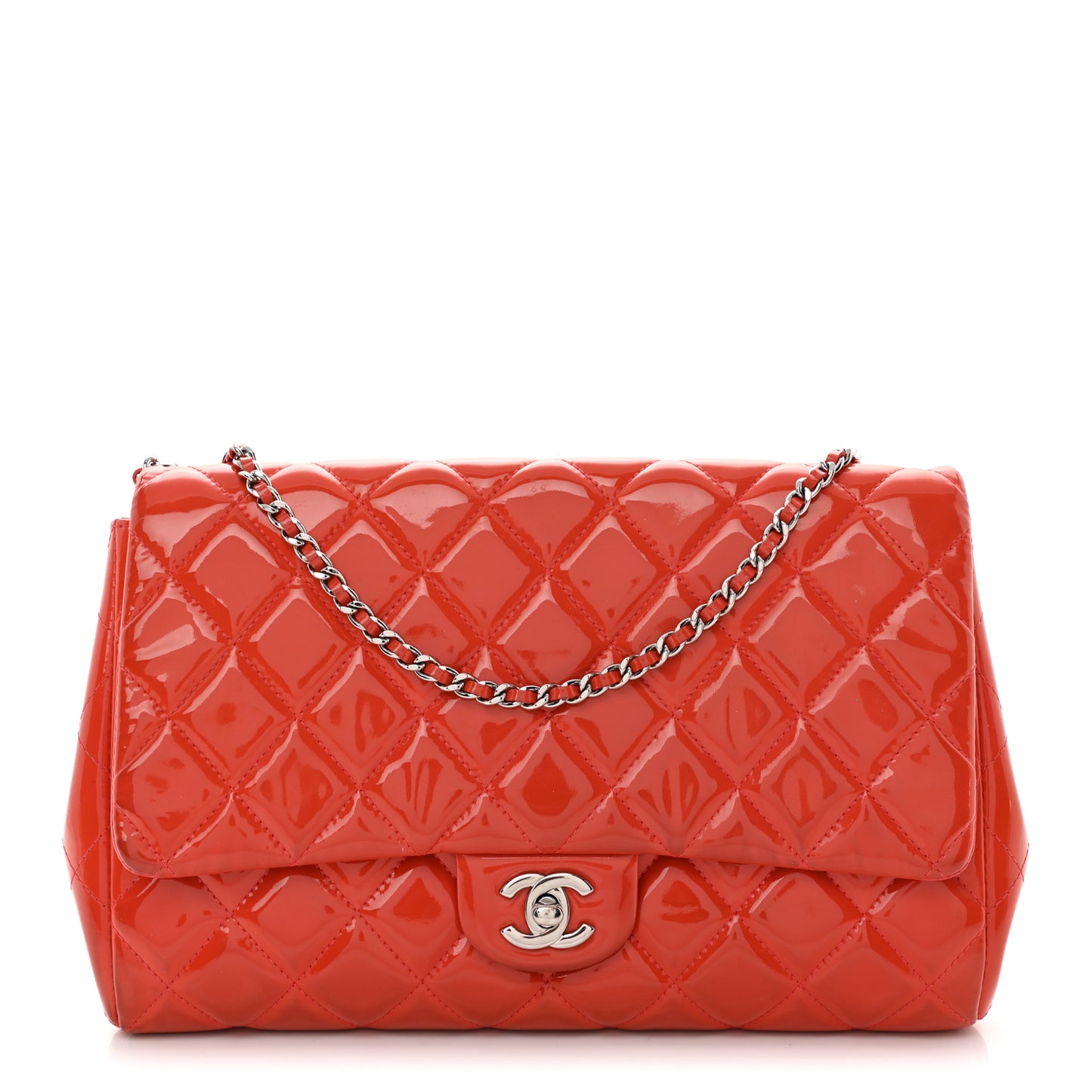 Patent Quilted Clutch with Chain Flap Dark Pink