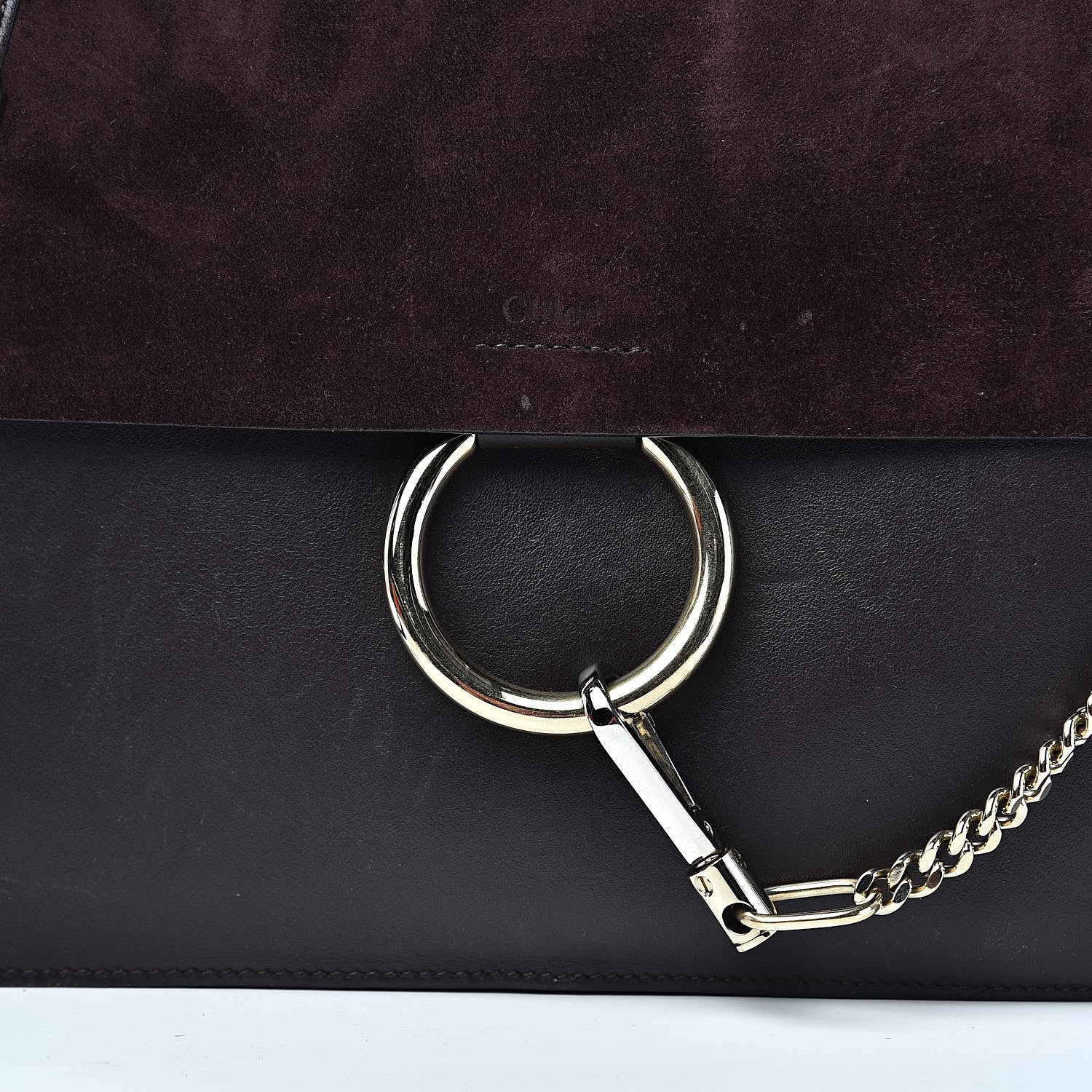 Chloe Calfskin Suede Medium Faye Shoulder Bag Carbon Brown 12 of 12