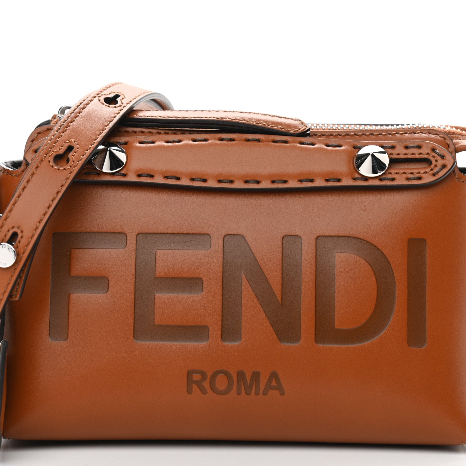 Fendi Vitello King Logo Embossed Mini By The Way Boston Bag Cuoio 7 of 9