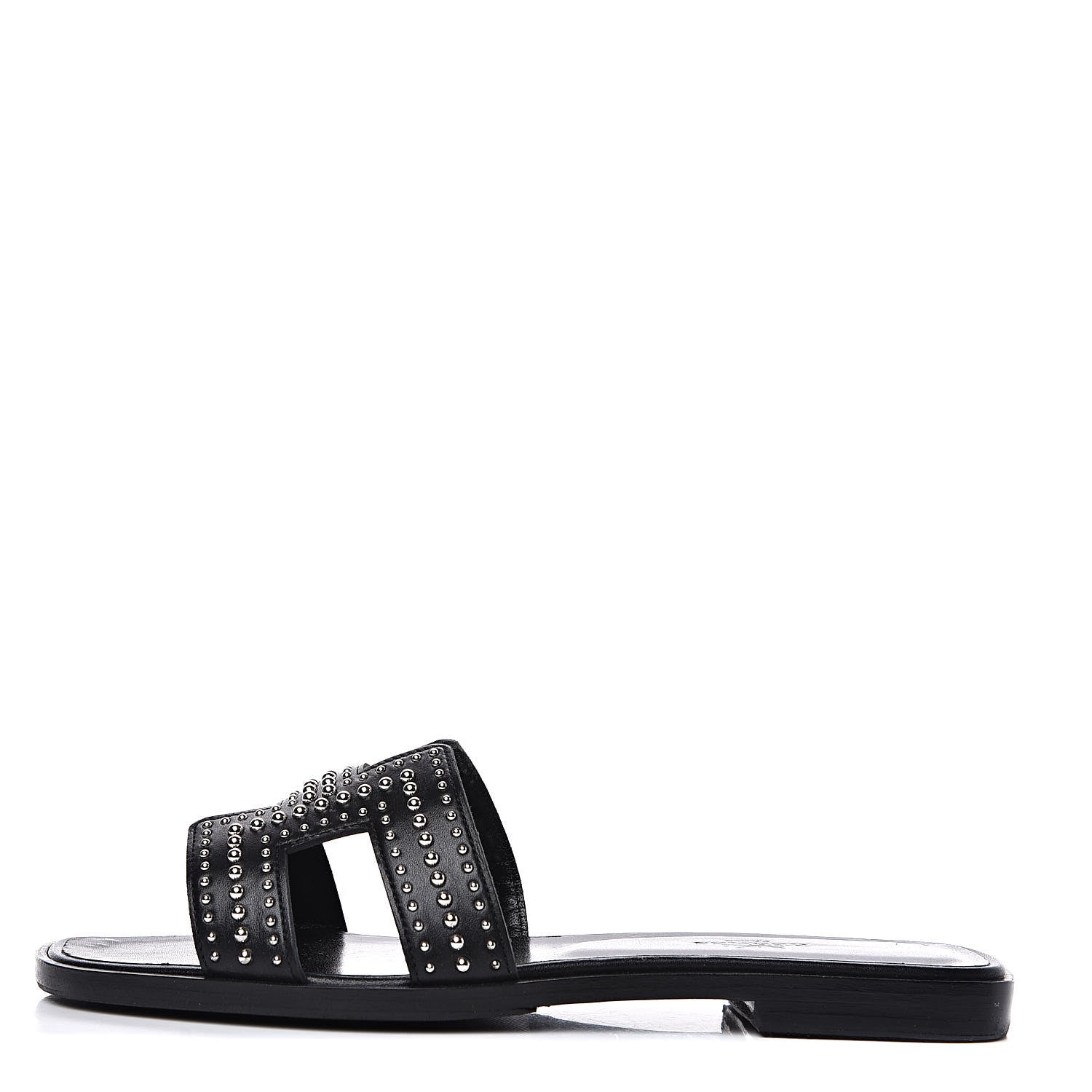 Hermes Calfskin Studded Oran Sandals 38.5 Black 1 of 10