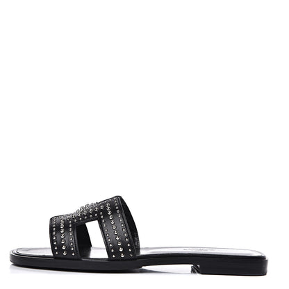 Hermes Calfskin Studded Oran Sandals 38.5 Black 1 of 10