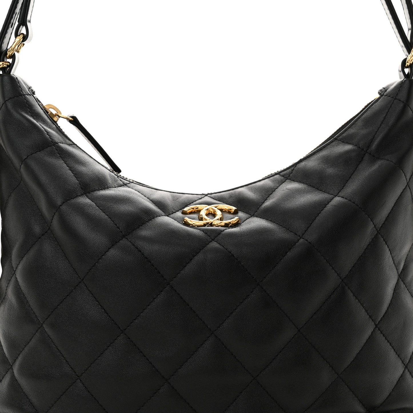 Lambskin Quilted Maxi Hobo Black