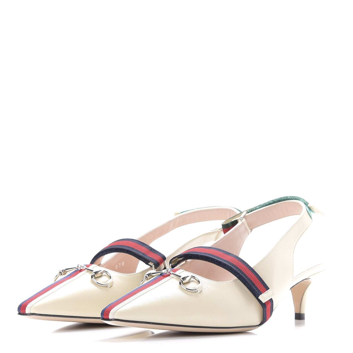 Gucci Malaga Kid Web Horsebit Low Heel Slingback Pumps 40 Vintage White 3 of 12