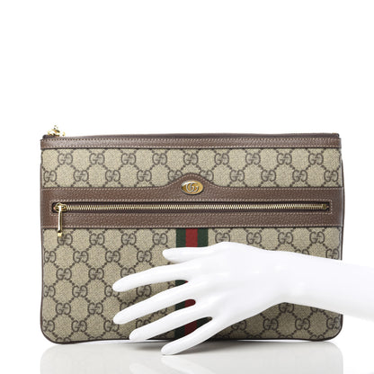 Gucci GG Supreme Monogram Large Ophidia Pouch Clutch Brown 2 of 8