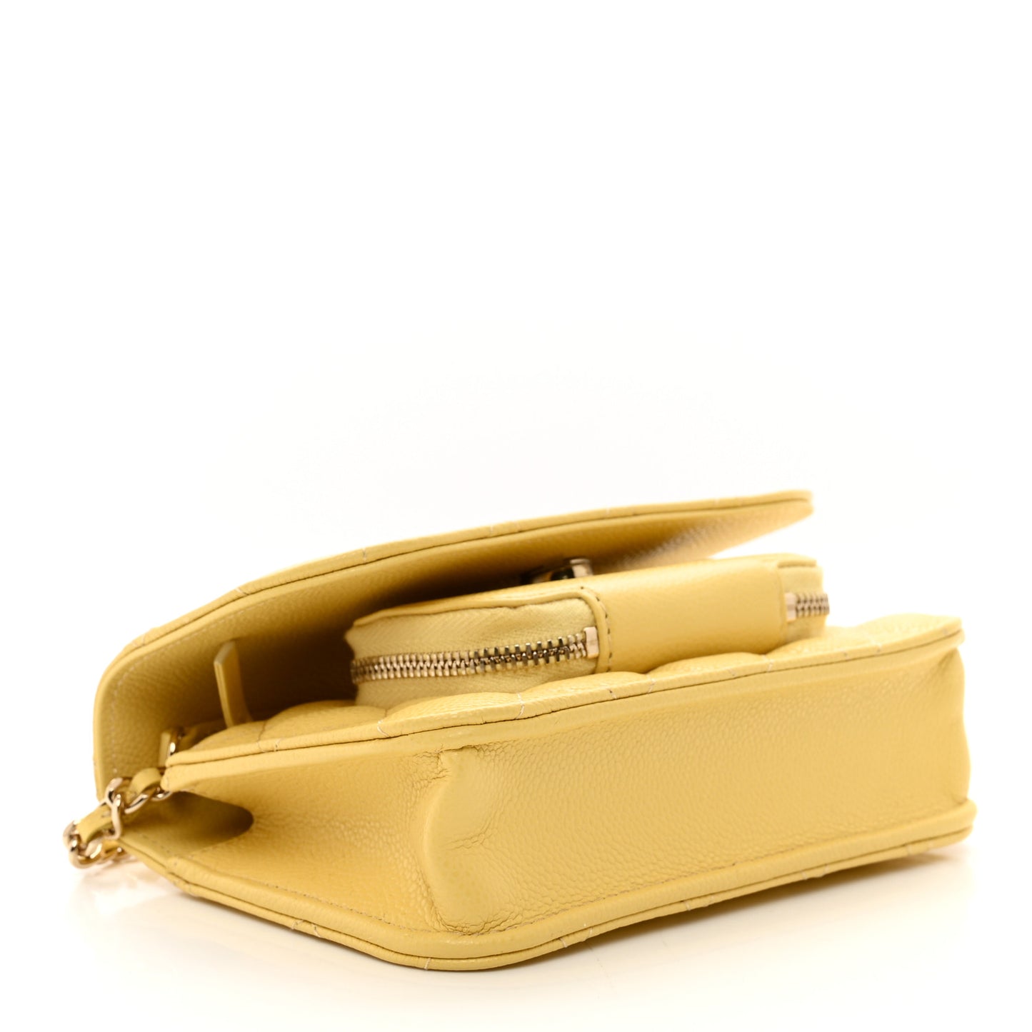 Caviar Quilted Business Affinity Clutch With Chain Flap Yellow