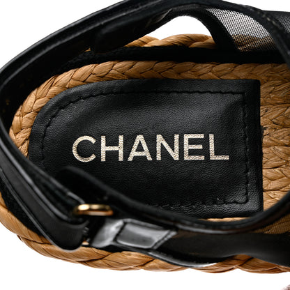 Chanel Mesh Patent Calfskin Velcro Dad Sandals 40 Black 7 of 9