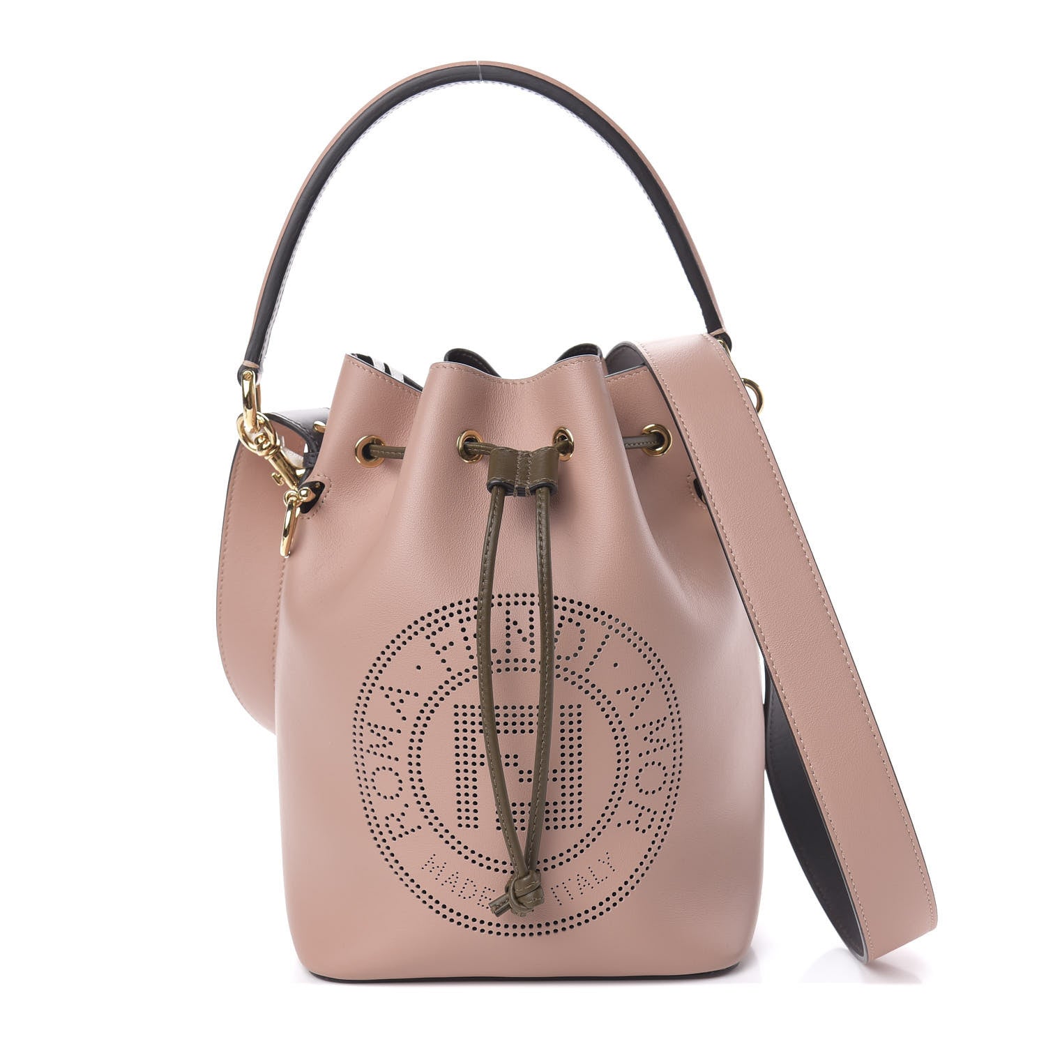 Fendi Vitello Grace F is Fendi Stamp Patch Perforated Small Mon Tresor Bucket Bag Rosa Bourbon 1 of 10