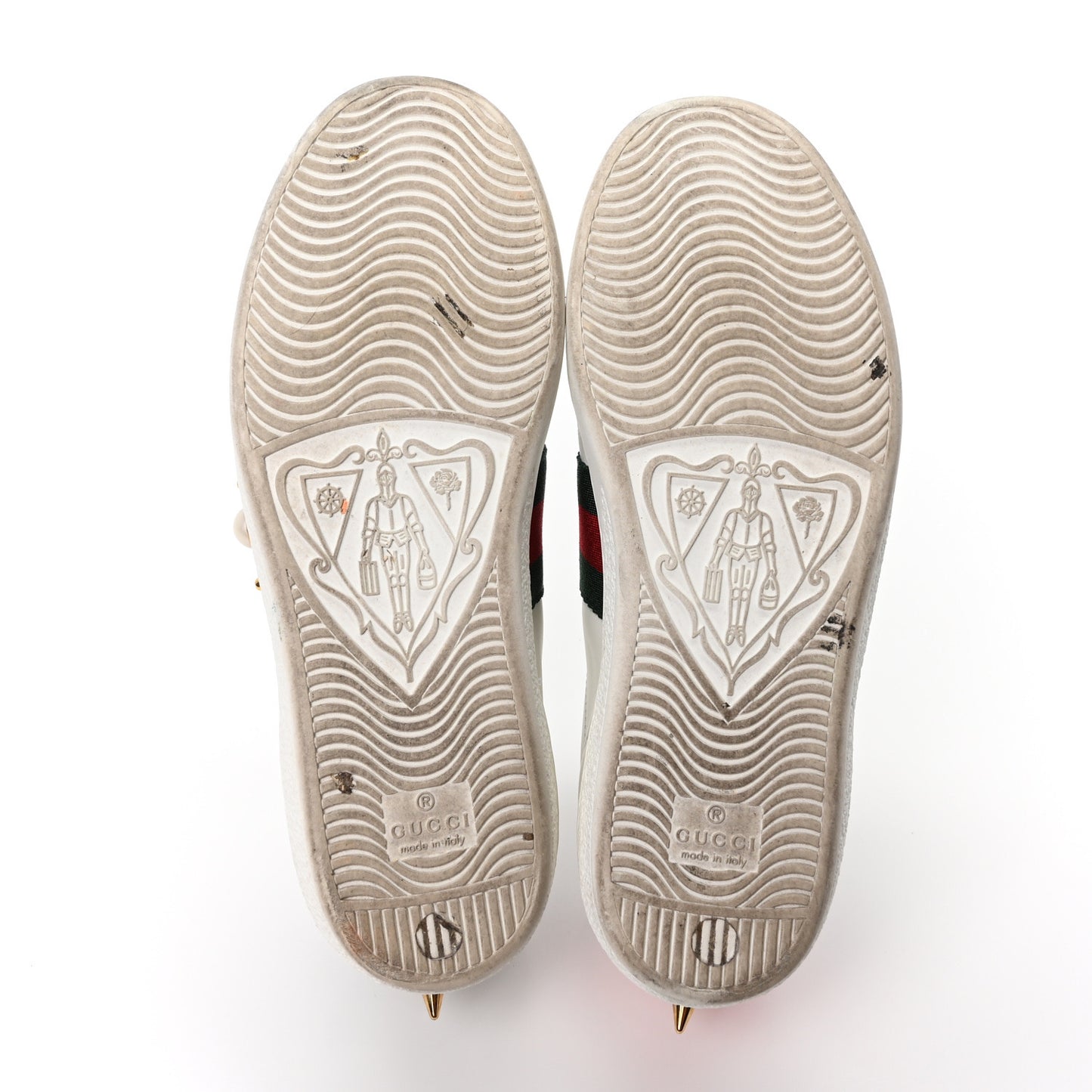 Calfskin Web Pearl Studded Womens Ace Sneakers 35.5 White