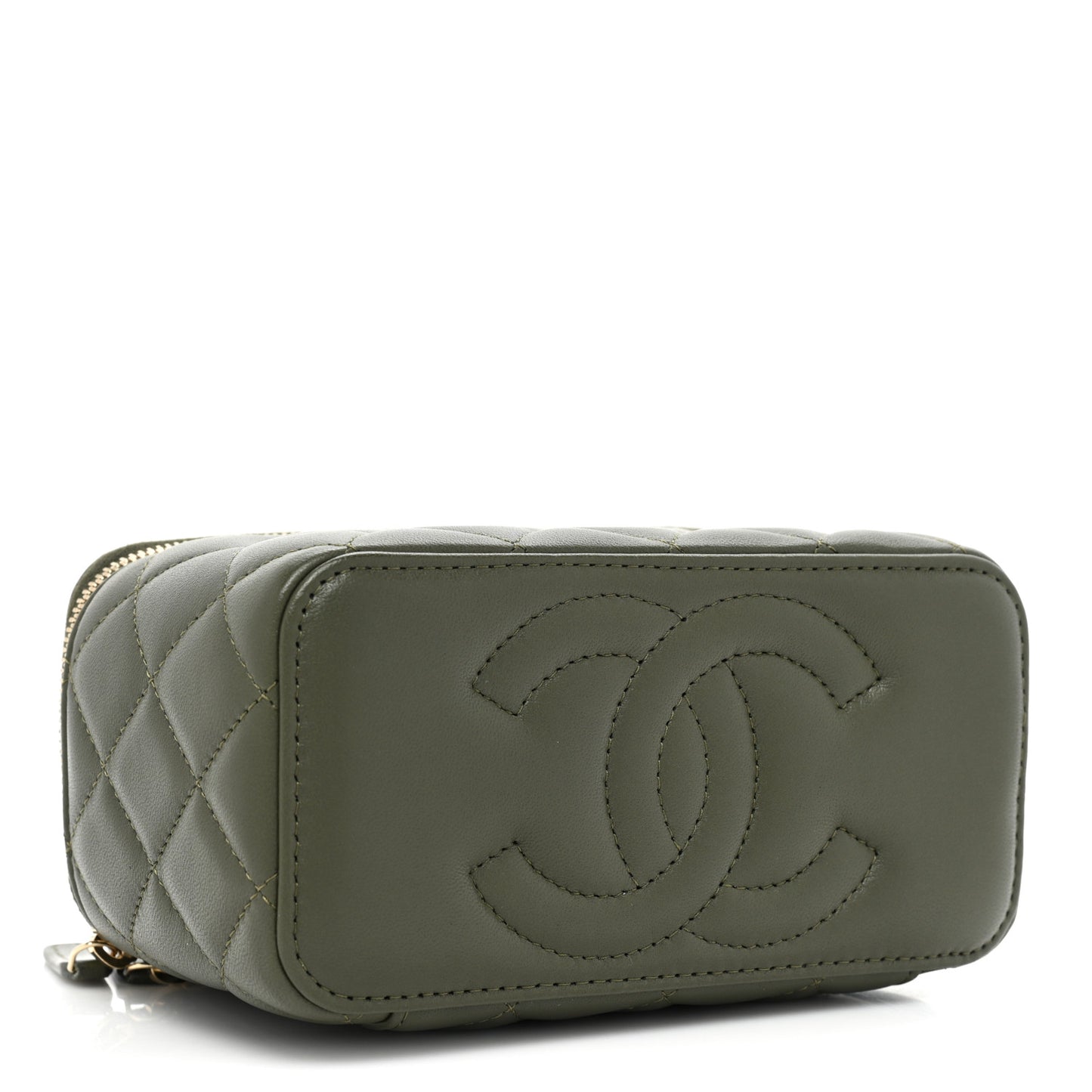 Lambskin Quilted Pick Me Up Vanity Case Khaki