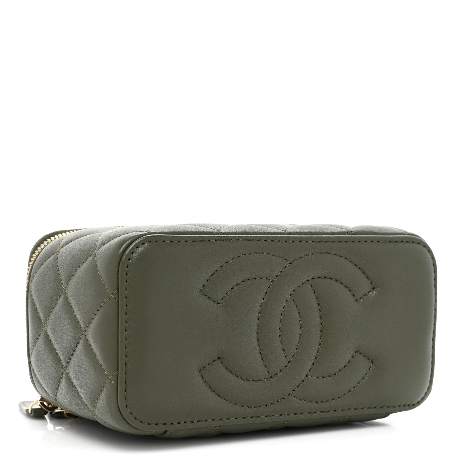 Chanel Lambskin Quilted Pick Me Up Vanity Case Khaki 4 of 10