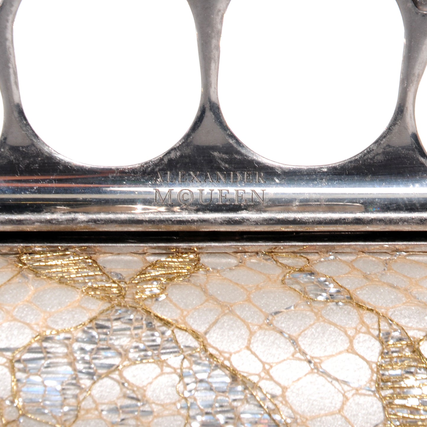 Lake Tulip Lace Knuckle-Duster Clutch Bag Silver