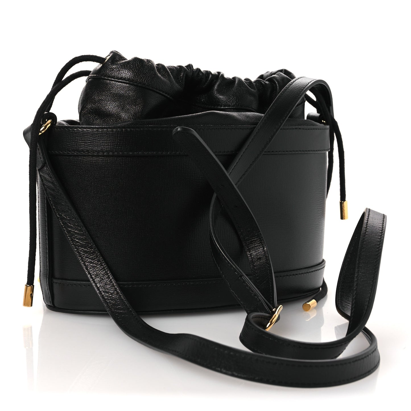 Azalea Sakai Calfskin Horsebit 1955 Drawstring Bucket Bag Black