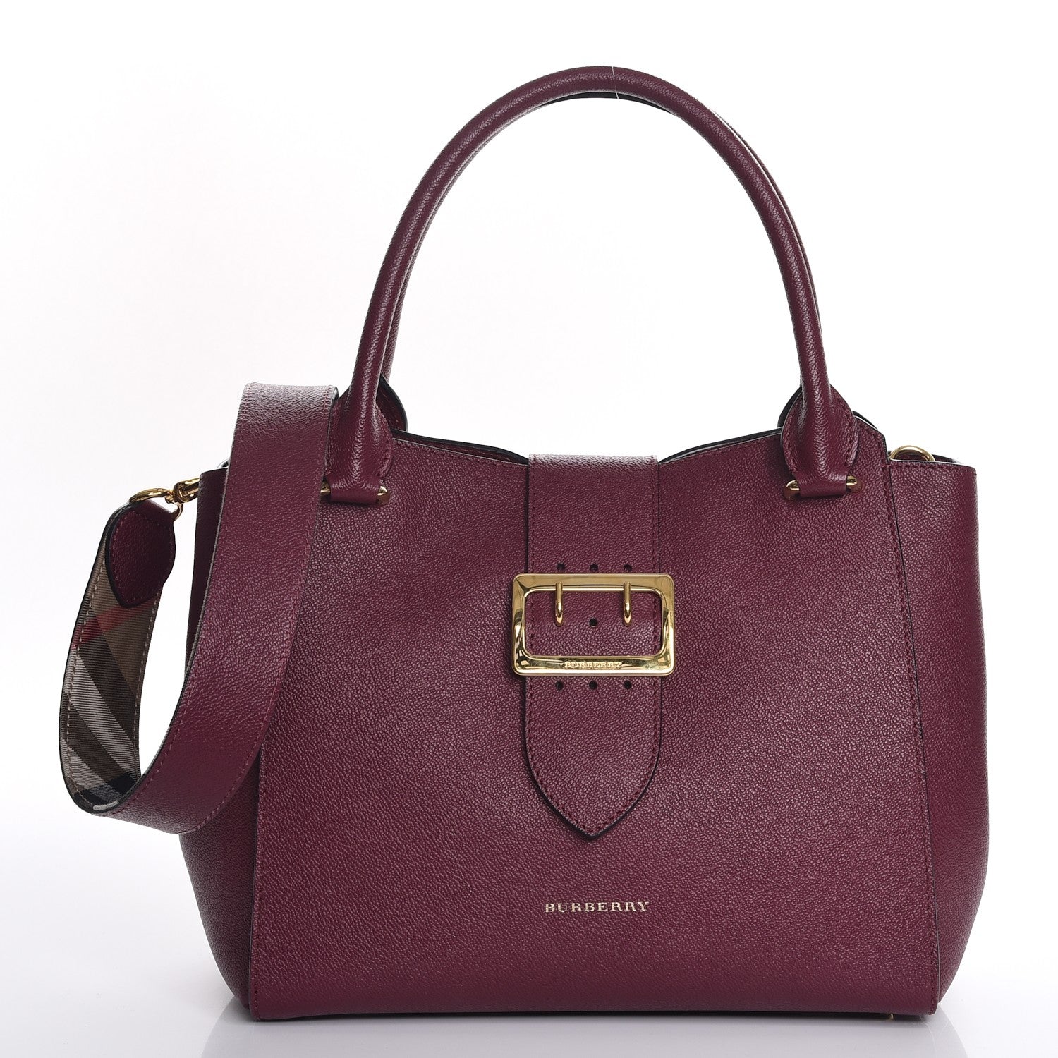 Burberry Soft Grain Medium Buckle Tote Dark Plum 1 of 9