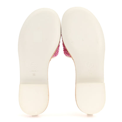 Chanel Tweed Cork Mule Sandal 36 Pink White 6 of 9