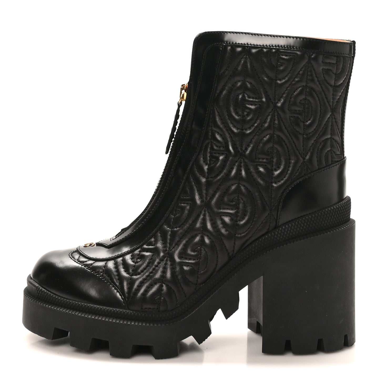 Calfskin Nappa Rhombus Quilted Trip Ankle Boots 36.5 Black