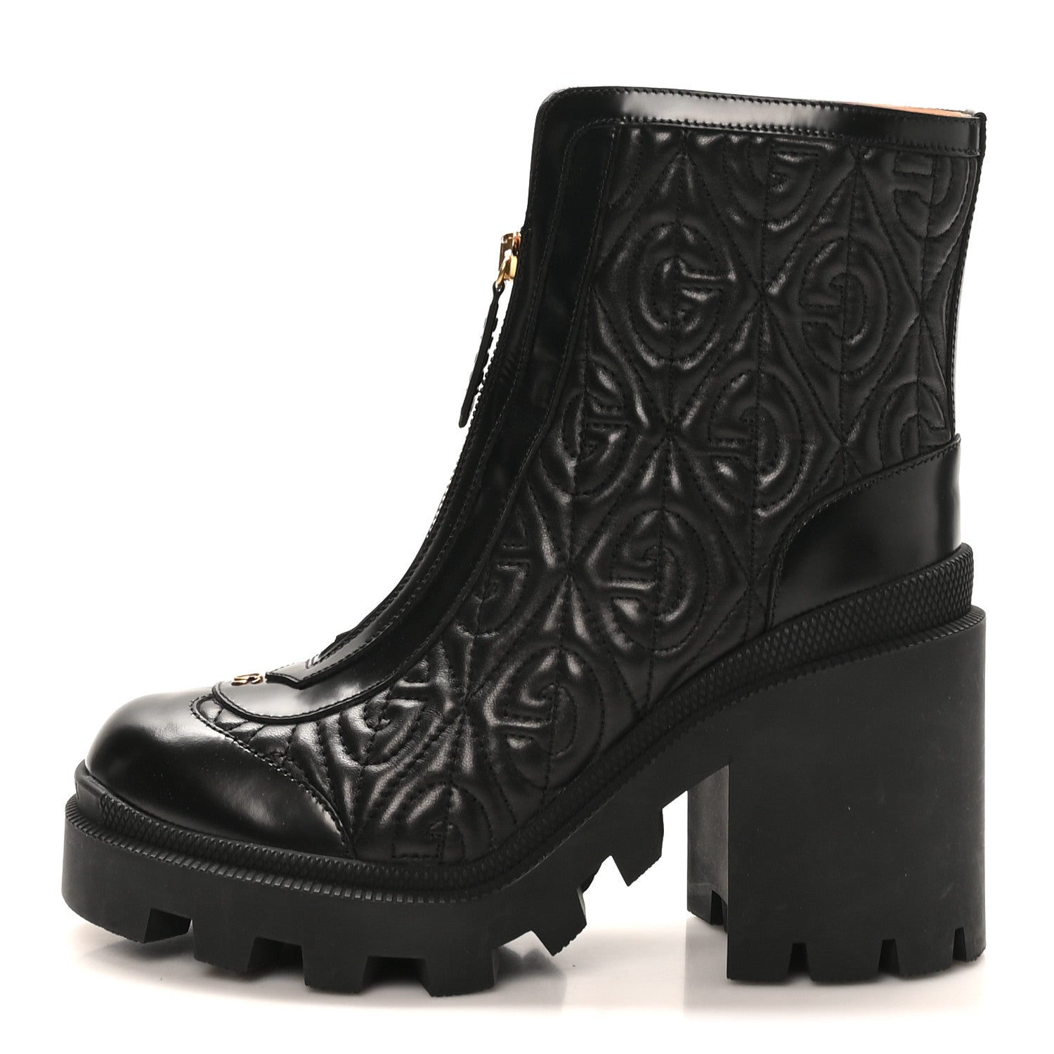 Gucci Calfskin Nappa Rhombus Quilted Trip Ankle Boots 36.5 Black 1 of 9