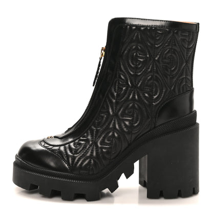 Gucci Calfskin Nappa Rhombus Quilted Trip Ankle Boots 36.5 Black 1 of 9