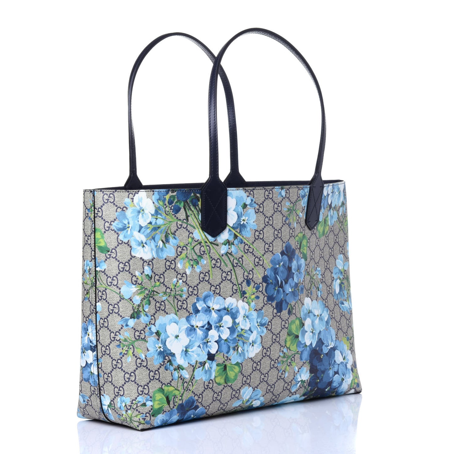 GG Supreme Monogram Blooms Medium Reversible Tote Beige Blue Navy