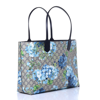 Gucci GG Supreme Monogram Blooms Medium Reversible Tote Beige Blue Navy 3 of 10